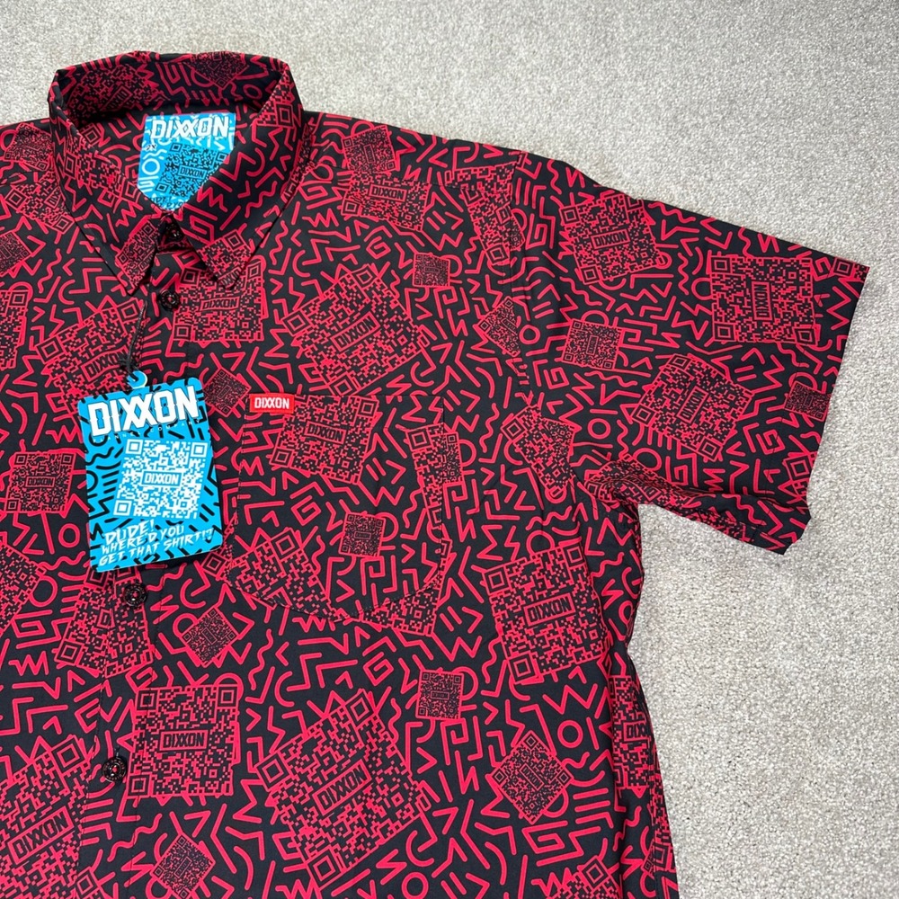DIXXON Flannel Company Men Short Sleeve Button Up Shirt Red Black QR Code XXL‎